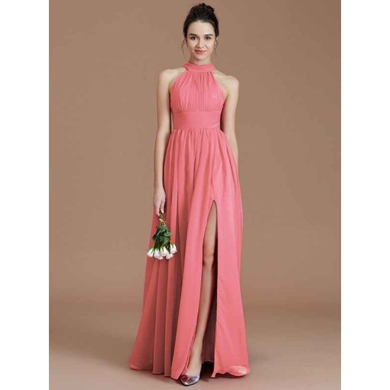 Charming Halter Sleeveless Ruched Chiffon Bridesmaid Dresses
