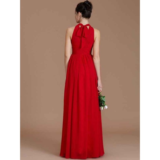 Charming Halter Sleeveless Ruched Chiffon Bridesmaid Dresses