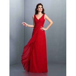 Charming Straps Pleats Sleeveless Long Chiffon Bridesmaid Dresses