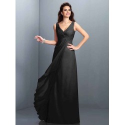 Charming Straps Pleats Sleeveless Long Chiffon Bridesmaid Dresses