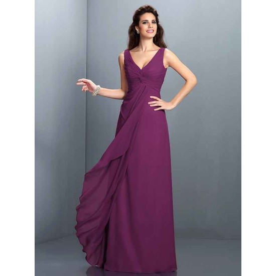 Charming Straps Pleats Sleeveless Long Chiffon Bridesmaid Dresses
