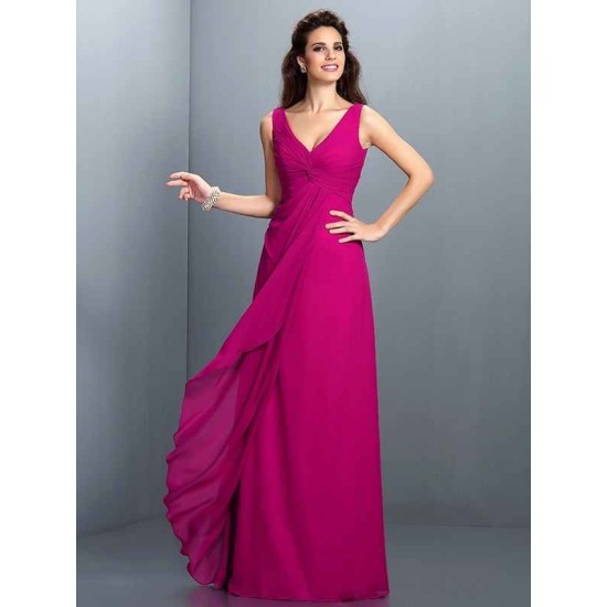 Charming Straps Pleats Sleeveless Long Chiffon Bridesmaid Dresses