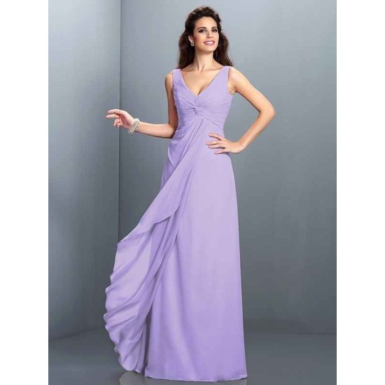 Charming Straps Pleats Sleeveless Long Chiffon Bridesmaid Dresses