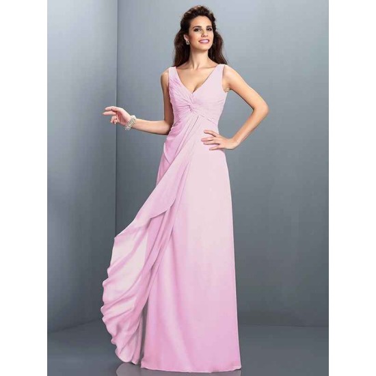 Charming Straps Pleats Sleeveless Long Chiffon Bridesmaid Dresses