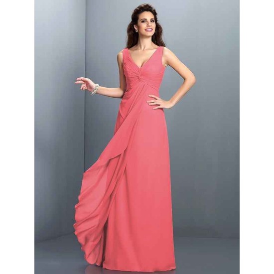 Charming Straps Pleats Sleeveless Long Chiffon Bridesmaid Dresses
