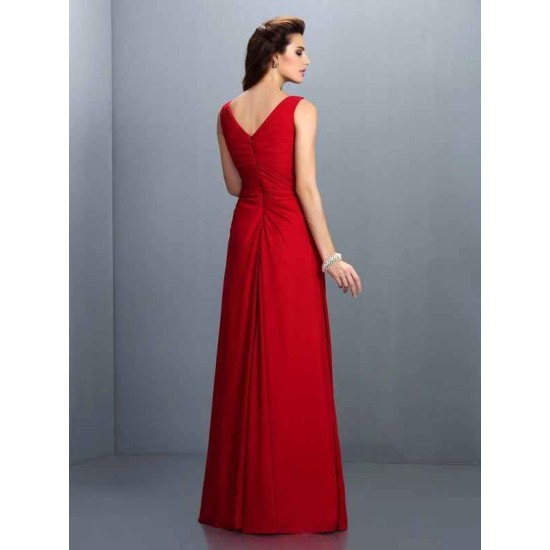 Charming Straps Pleats Sleeveless Long Chiffon Bridesmaid Dresses