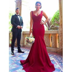 Mermaid Gorgeous V-neck Sleeveless Ruffles Stretch Crepe Bridesmaid Dresses