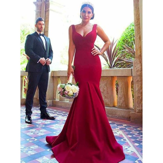 Mermaid Gorgeous V-neck Sleeveless Ruffles Stretch Crepe Bridesmaid Dresses