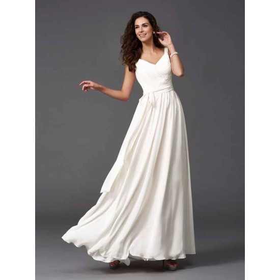 Charming Straps Sash/Ribbon/Belt Sleeveless Long Chiffon Bridesmaid Dresses