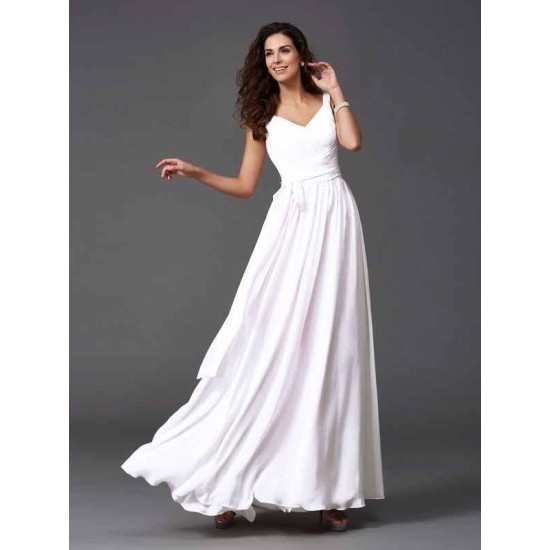 Charming Straps Sash/Ribbon/Belt Sleeveless Long Chiffon Bridesmaid Dresses