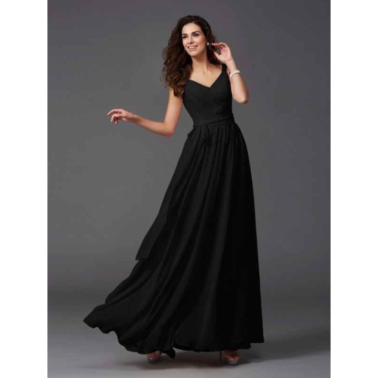 Charming Straps Sash/Ribbon/Belt Sleeveless Long Chiffon Bridesmaid Dresses