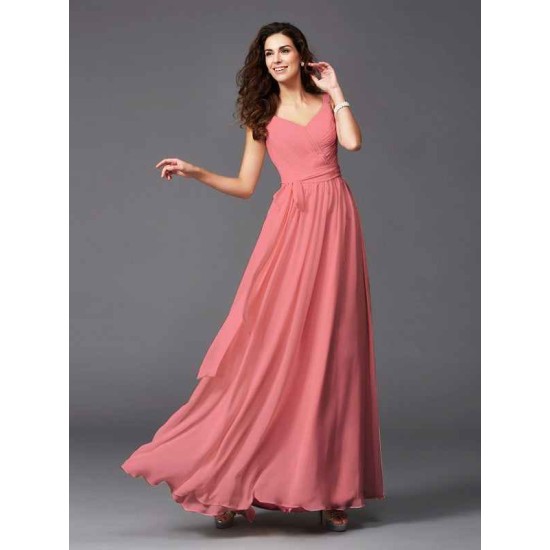 Charming Straps Sash/Ribbon/Belt Sleeveless Long Chiffon Bridesmaid Dresses