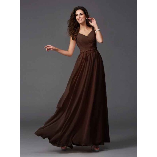 Charming Straps Sash/Ribbon/Belt Sleeveless Long Chiffon Bridesmaid Dresses