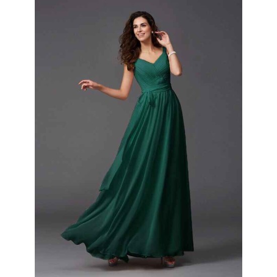 Charming Straps Sash/Ribbon/Belt Sleeveless Long Chiffon Bridesmaid Dresses