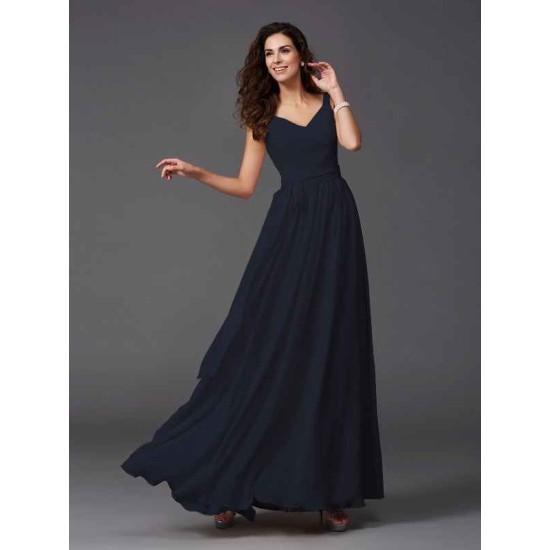 Charming Straps Sash/Ribbon/Belt Sleeveless Long Chiffon Bridesmaid Dresses
