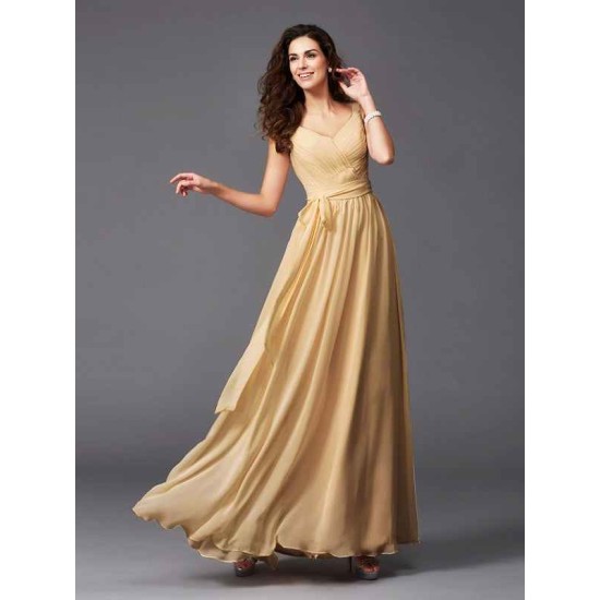 Charming Straps Sash/Ribbon/Belt Sleeveless Long Chiffon Bridesmaid Dresses