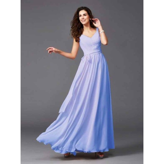 Charming Straps Sash/Ribbon/Belt Sleeveless Long Chiffon Bridesmaid Dresses