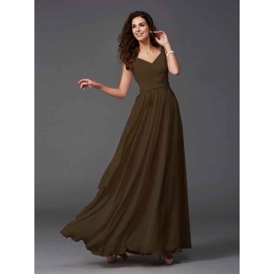 Charming Straps Sash/Ribbon/Belt Sleeveless Long Chiffon Bridesmaid Dresses