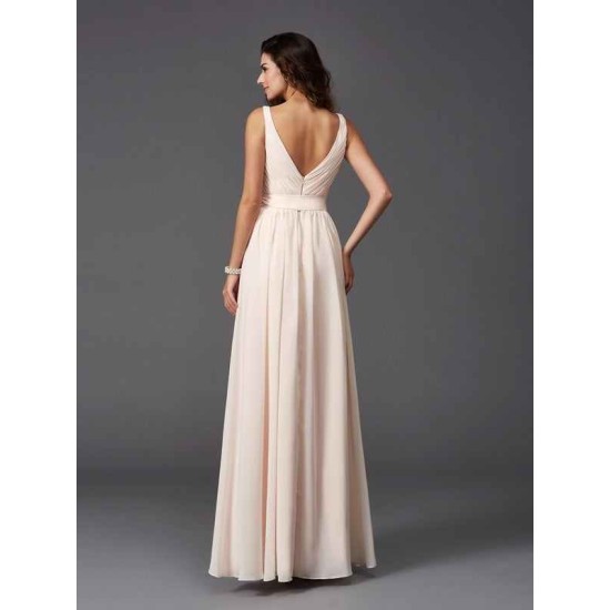 Charming Straps Sash/Ribbon/Belt Sleeveless Long Chiffon Bridesmaid Dresses