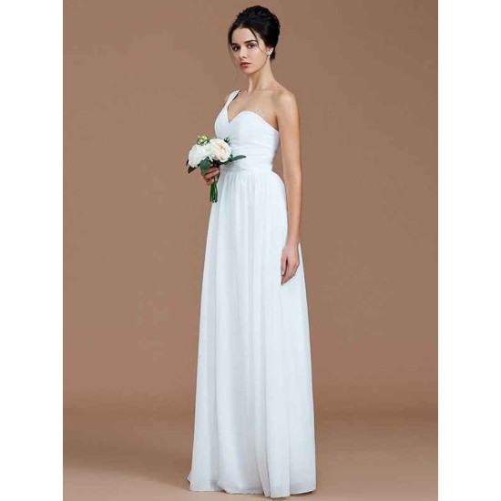 Classy Sleeveless One Shoulders Ruched Chiffon Bridesmaid Dresses