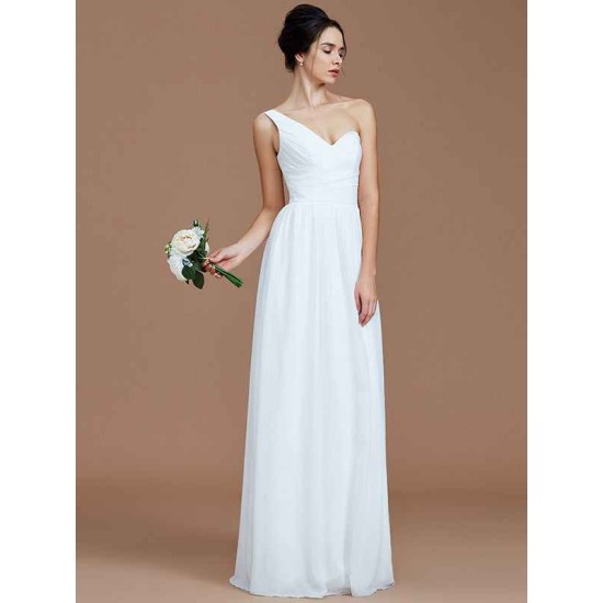 Classy Sleeveless One Shoulders Ruched Chiffon Bridesmaid Dresses