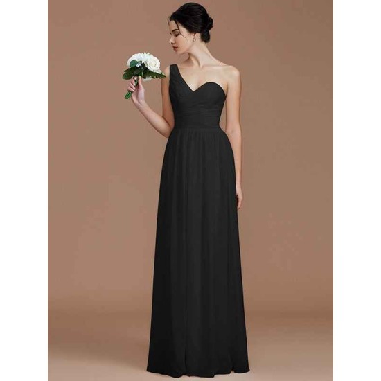 Classy Sleeveless One Shoulders Ruched Chiffon Bridesmaid Dresses