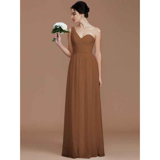 Classy Sleeveless One Shoulders Ruched Chiffon Bridesmaid Dresses