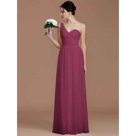 Classy Sleeveless One Shoulders Ruched Chiffon Bridesmaid Dresses