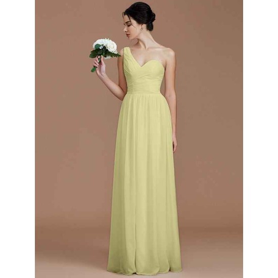 Classy Sleeveless One Shoulders Ruched Chiffon Bridesmaid Dresses