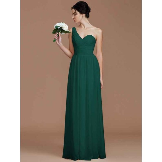 Classy Sleeveless One Shoulders Ruched Chiffon Bridesmaid Dresses