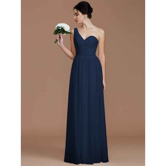 Classy Sleeveless One Shoulders Ruched Chiffon Bridesmaid Dresses