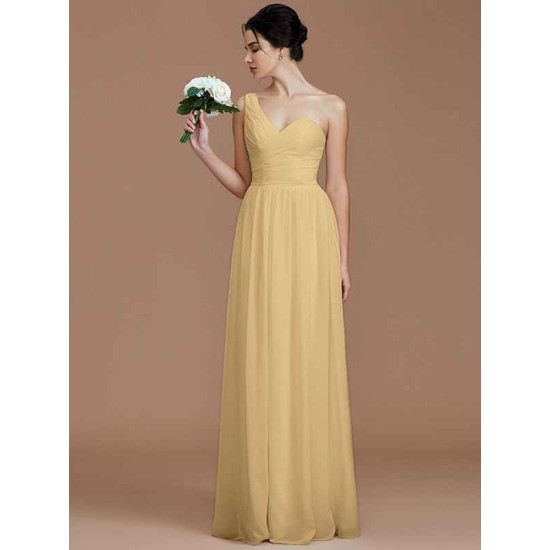 Classy Sleeveless One Shoulders Ruched Chiffon Bridesmaid Dresses