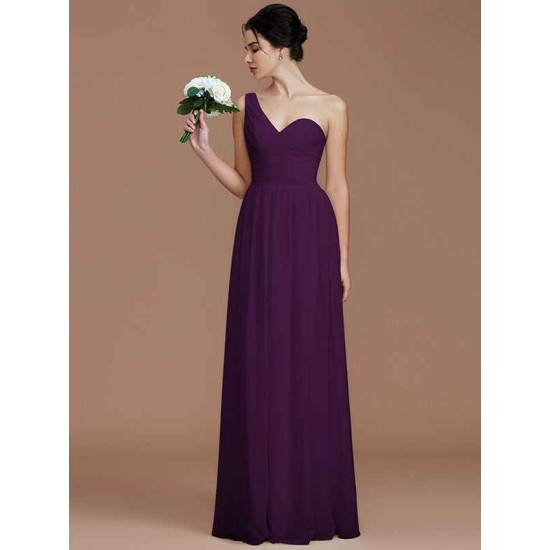 Classy Sleeveless One Shoulders Ruched Chiffon Bridesmaid Dresses