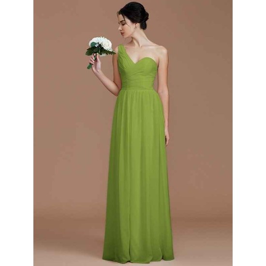 Classy Sleeveless One Shoulders Ruched Chiffon Bridesmaid Dresses