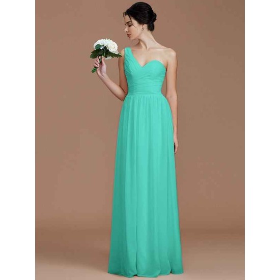 Classy Sleeveless One Shoulders Ruched Chiffon Bridesmaid Dresses
