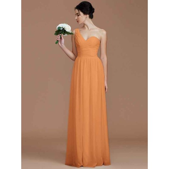Classy Sleeveless One Shoulders Ruched Chiffon Bridesmaid Dresses