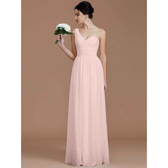 Classy Sleeveless One Shoulders Ruched Chiffon Bridesmaid Dresses