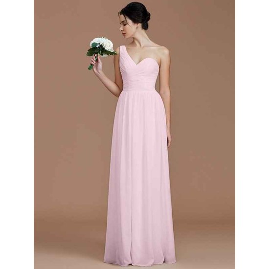 Classy Sleeveless One Shoulders Ruched Chiffon Bridesmaid Dresses