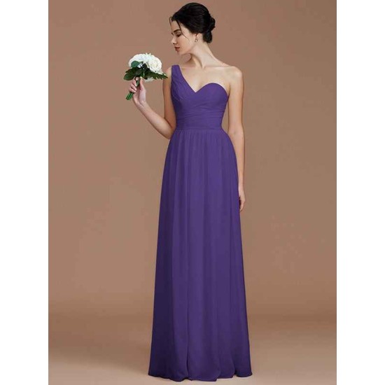 Classy Sleeveless One Shoulders Ruched Chiffon Bridesmaid Dresses