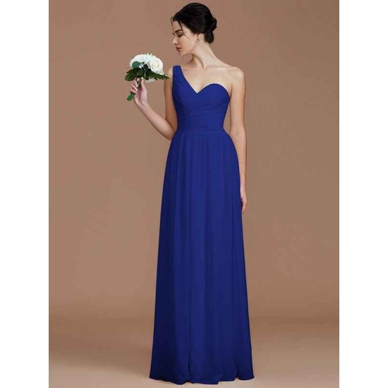 Classy Sleeveless One Shoulders Ruched Chiffon Bridesmaid Dresses