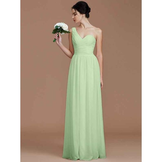 Classy Sleeveless One Shoulders Ruched Chiffon Bridesmaid Dresses