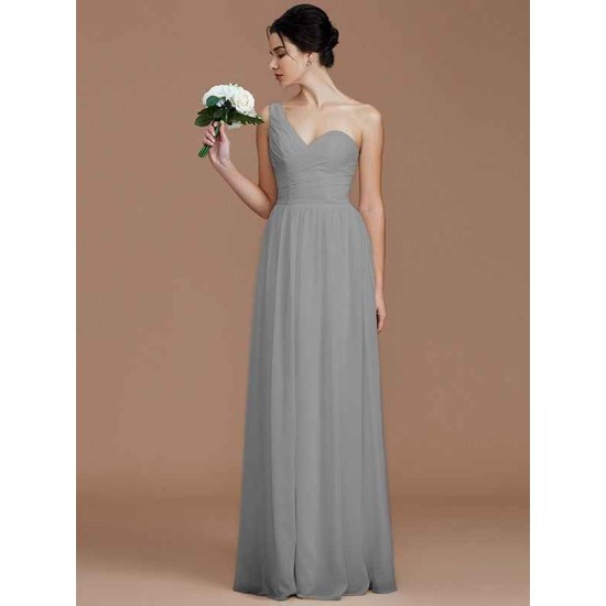Classy Sleeveless One Shoulders Ruched Chiffon Bridesmaid Dresses
