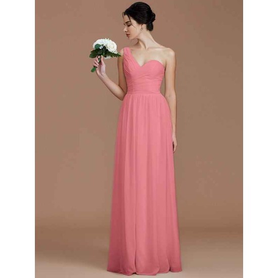 Classy Sleeveless One Shoulders Ruched Chiffon Bridesmaid Dresses