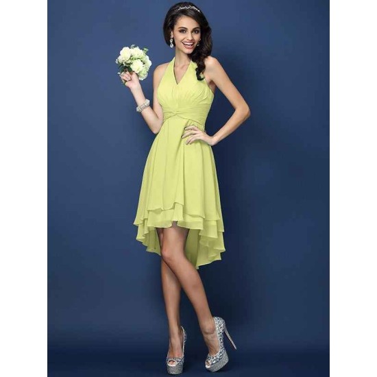 Charming Halter Pleats Sleeveless Short Chiffon Bridesmaid Dresses