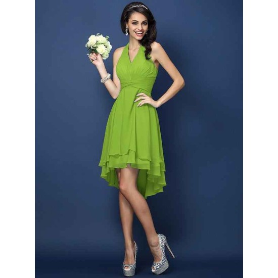 Charming Halter Pleats Sleeveless Short Chiffon Bridesmaid Dresses