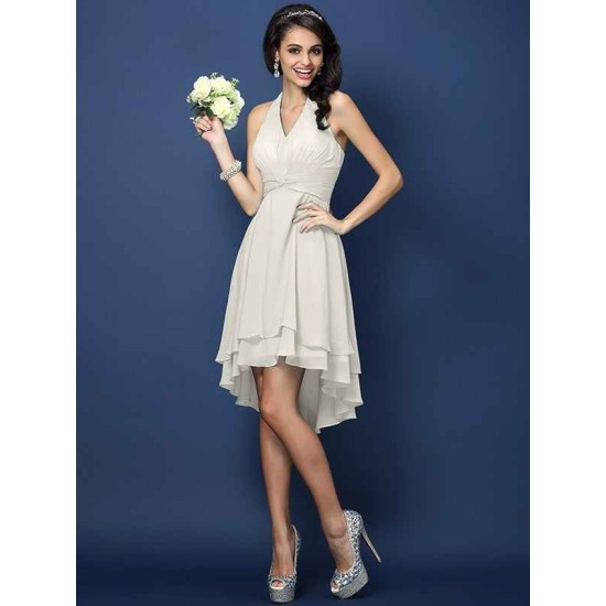 Charming Halter Pleats Sleeveless Short Chiffon Bridesmaid Dresses