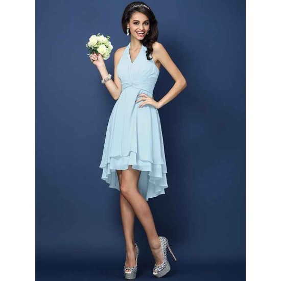 Charming Halter Pleats Sleeveless Short Chiffon Bridesmaid Dresses