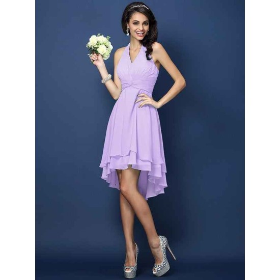 Charming Halter Pleats Sleeveless Short Chiffon Bridesmaid Dresses