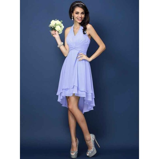 Charming Halter Pleats Sleeveless Short Chiffon Bridesmaid Dresses