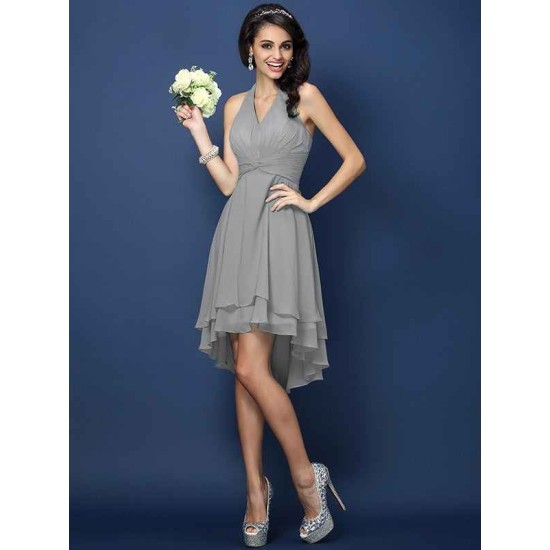Charming Halter Pleats Sleeveless Short Chiffon Bridesmaid Dresses
